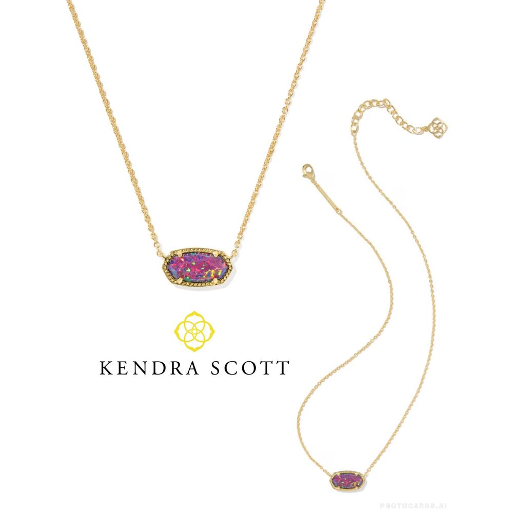 Kendra Scott Elisa Dark Lavender Lab Grown Opal Gold Pendant Necklace